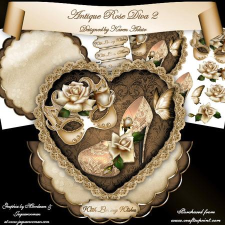 Antique Rose Diva 2 Heart Shaped Wobble Card Mini-kit
