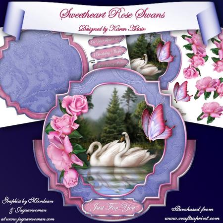 Sweetheart Rose Swans Elegant Shaped Rocker Card Mini-kit