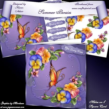 Summer Pansies 8" Square Card Mini-kit