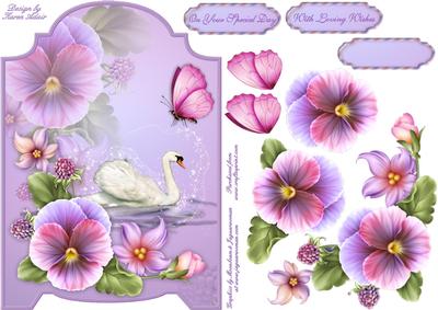 Swan & Pansies Screen Card with Step by Step