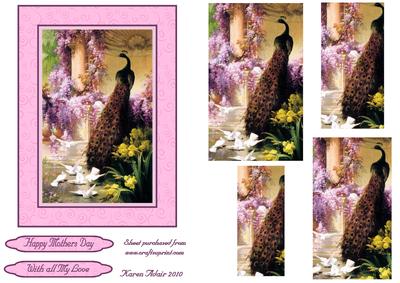 Peacock and Flowers Pyramid Card Front