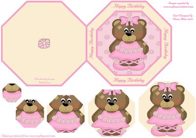 'rosie' the Ballerina Bear - Octagon Shaped Pyramid Quick Card