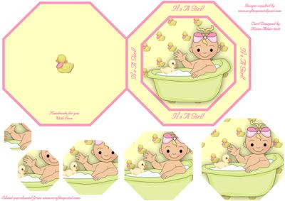 It's a Girl! Octagonal Pyramid Quick Card