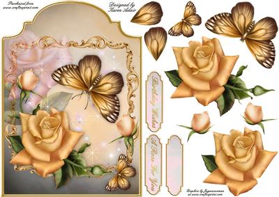 Edwardian Gold Shaped Card Front with Step by Step