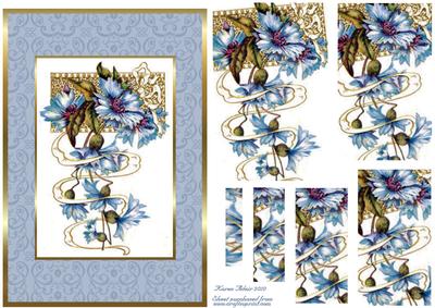 Blue Blooms - Spiral Pyramid Card Frint