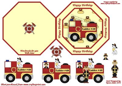 Fire Engine Fun - Octagonal Card with Decoupage