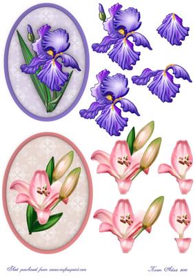 Iris & Lily Cameo Toppers with Decoupage