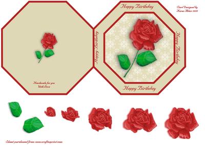 Red Rose Octagonal Quick Card with Decoupage