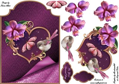Ornate Orchid Shaped Card Front with Step by Step