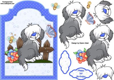 Shaggy Sheep Dog Shaped Card Front