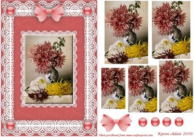 Chrysanthemums 'n Lace Pyramid Card Front