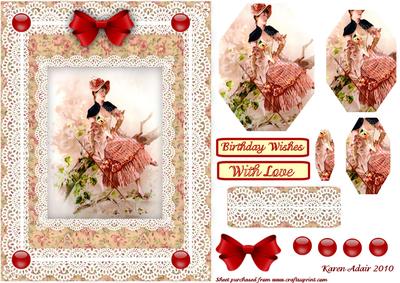 Lady in Red 'n Lace Octagonal Pyramid Card Front