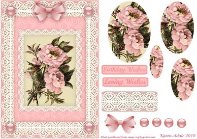 Pink Flowers 'n Lace Pyramid Card Front