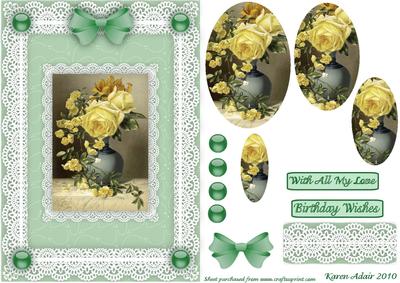 Yellow Roses 'n Lace Pyramid Card Front