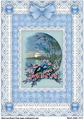 Bluebird, Blossom 'n Lace A4 Card Front