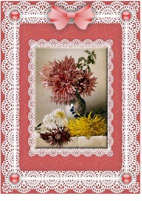 Chrysanthemums 'n Lace Pyramid Card Front