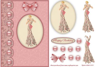 Glamour Girl in Pink Decoupage Card Front