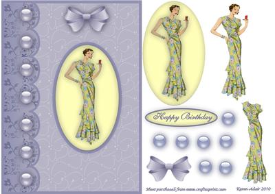 Glamour Girl in Blue Decoupage Card Front