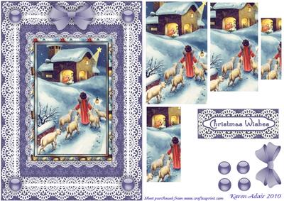 Away in a Manger 'n Lace Pyramid Card Front