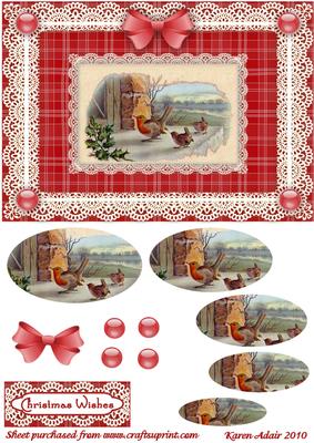 The Christmas Robin 'n Lace Pyramid Card Front