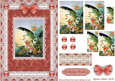 Tropical Flowers 'n Lace Pyramid Card Front