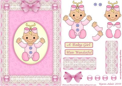 New Baby Girl 'n Lace Step by Step Card Front