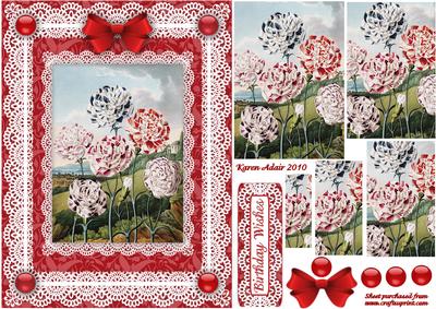 Gorgeous Carnations 'n Lace Pyramid Card Front
