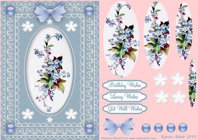 Forget Me Nots 'n Butterfly Lace Pyramid Card Front