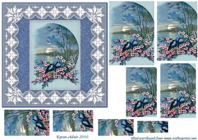Bluebirds, Blossom 'n Lace Spiral Pyramid Card Front