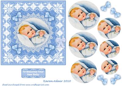 Welcome New Baby 'n Lace Square Pyramid Card Front