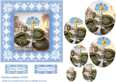 Blue Egyptian Water Lily 'n Lace Pyramid Square Card Front