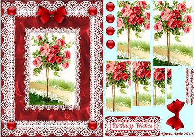 Roses, Satin 'n Lace A5 Pyramid Card Front