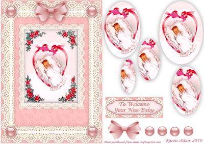 To Welcome Your New Baby Girl 'n Lace Pyramid Card Front