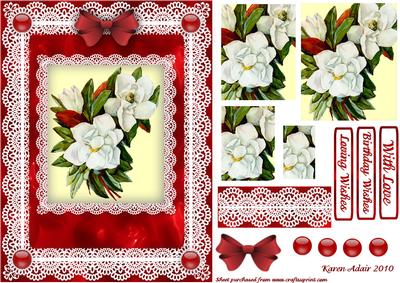 Camelias 'n Lace in Red Pyramid Card Front