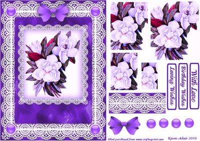 Camelias 'n Lace in Purple Pyramid Card Front