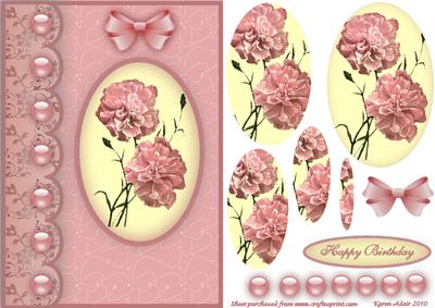 Carnations Cameo in Pink A5 Pyramid Card Front