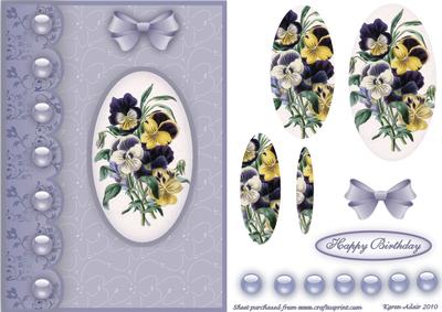 Pansies Cameo in Blue A5 Pyramid Card Front