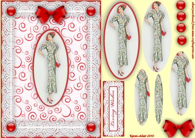 Elegant Lady in Red 'n Lace A5 Pyramid Card Front