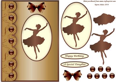 Ballerina Silhouette in Bronze A5 Step by Step Card Front