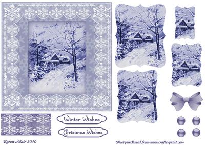 Blue Christmas 'n Lace Bracket Pyramid Square Card Front