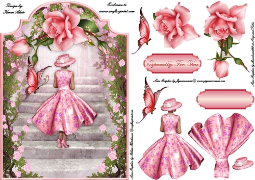 The Rose Grove - 2 - Screen Shaped Card Front with Step by Step