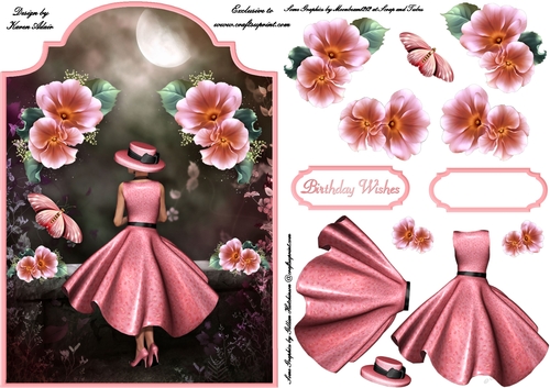 Moon Flowers- Screen Shaped Card Front with Step by Step