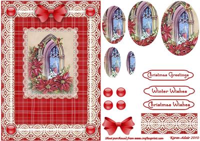 Christmas Poinsettia 'n Lace A5 Pyramid Card Front
