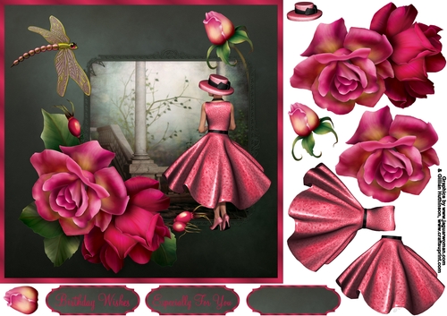 A Rose Fantasy 7 inch Square Card Front with Step by Step