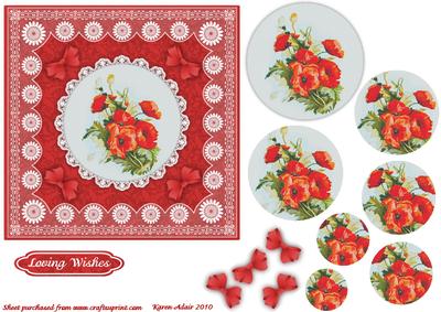 Poppies 'n Lace Needlepoint Pyramid Card Front