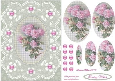 Pink Roses 'n Lace Needlepoint Pyramid Card Front