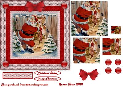 Santa 'n Friends Square Lace Framed Pyramid Card Front