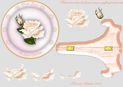 Peach Rose Plate Card & Stand with Step by Step