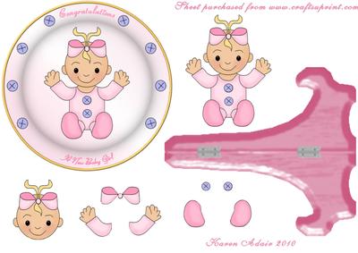 New Baby Girl Plate Card & Stand Step by Step