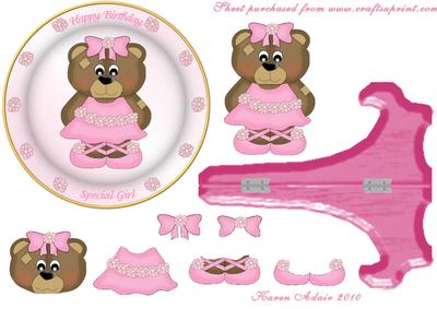 Rosie the Ballerina Bear Plate Card & Stand with Step by Ste